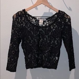 See Through Lace Black Cropped Blouse